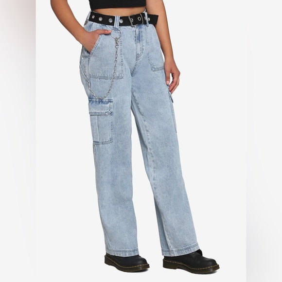 Hot Topic Grommet Cargo Jeans Women’s Sz 13 Straight Leg Y2K Streetwear Grunge - Picture 1 of 9